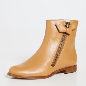 Alexandre Birman Side Zip Clarita Shearling Booties NWT Butterscotch/OffWhite/37
